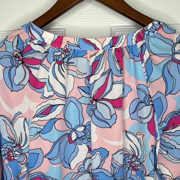 Pappagallo Women's Multicolor Island Blue Floral Raglan Long Sleeve Blouse Small - Picture 7 of 14